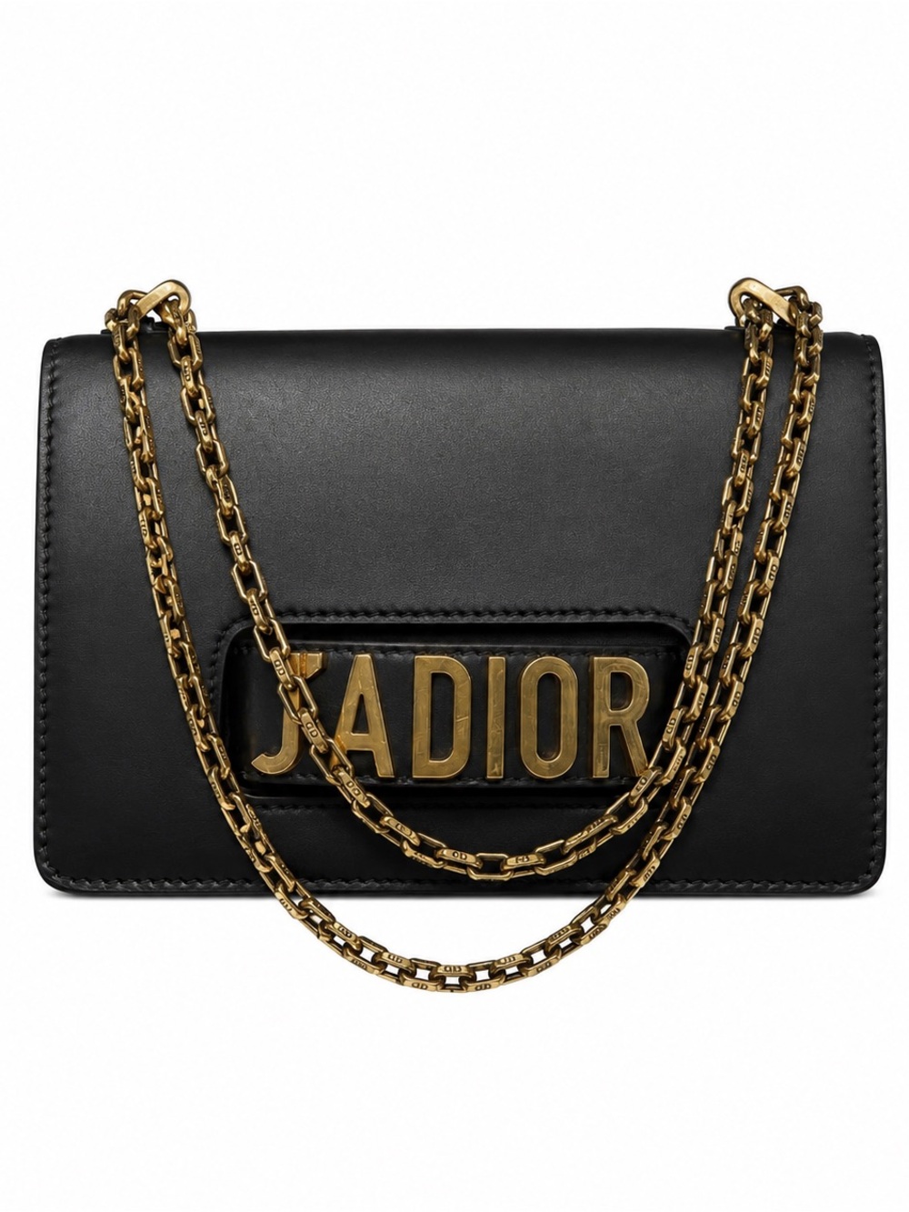 J'Adior Black Leather Shoulder Bag with Gold Chain